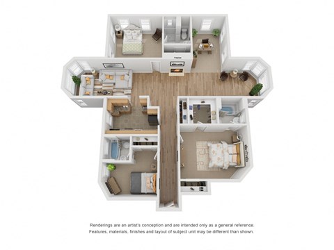 3D 3 x 3 floor plan